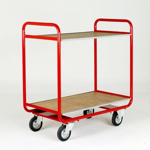 Trolley with 2 shelves, open end Shelf Trolleys with plywood Shelves Shelf Trolleys | Shelf Trolley with Plywood Shelves | Multi Level Trolleys 501TT100 Blue, Red